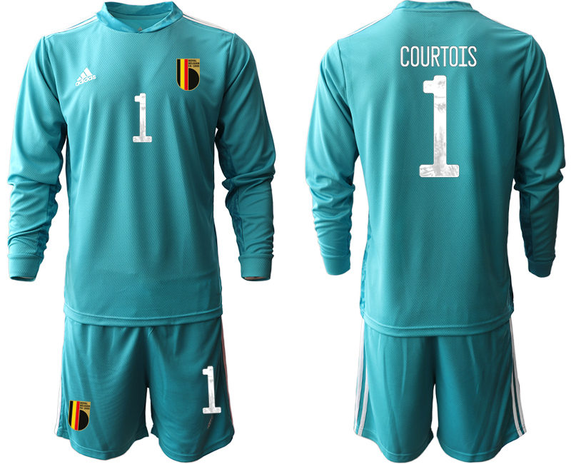 Men 2021 European Cup Belgium blue Long sleeve goalkeeper #1 Soccer Jersey